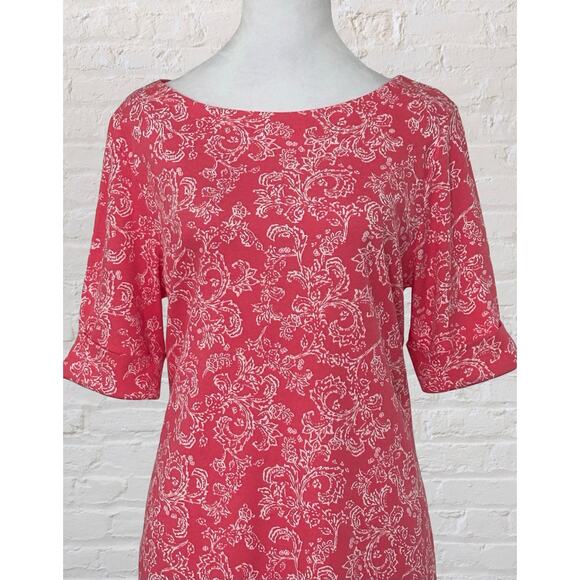 Karen Scott Sport Coral & White Floral Half Sleeve Shirt Shift Dress Sz M Garden - Picture 3 of 7